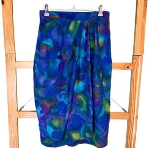 Jo Hardin Silk‎ Vintage Skirt Blue Purple Floral Tulip Pleated Size 10